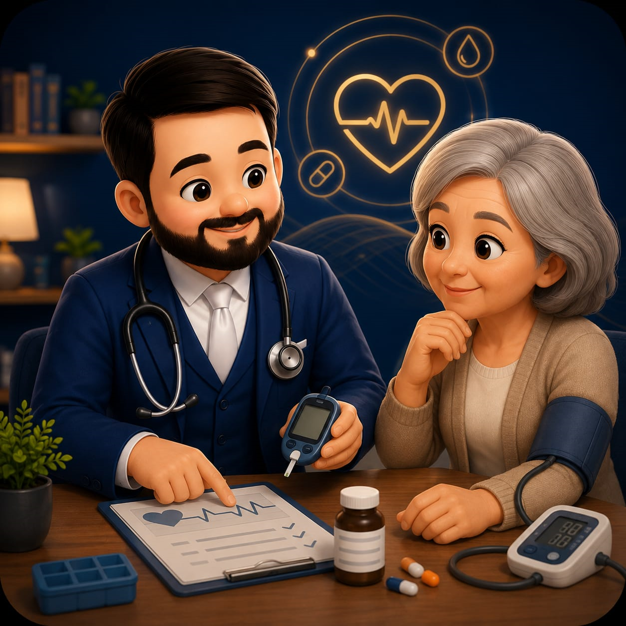 Médico Dr. Tiago Padilha atendendo pessoas com doenças crônicas, como hipertensão, diabetes e entre outros.