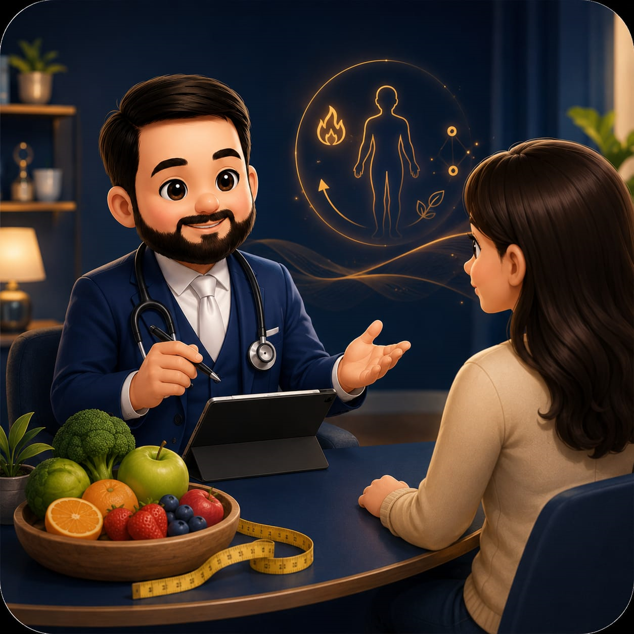 Médico Dr. Tiago Padilha atendendo pacientes com obesidade e sobrepeso, com foco em emagrecimento e Saúde Metabólica.