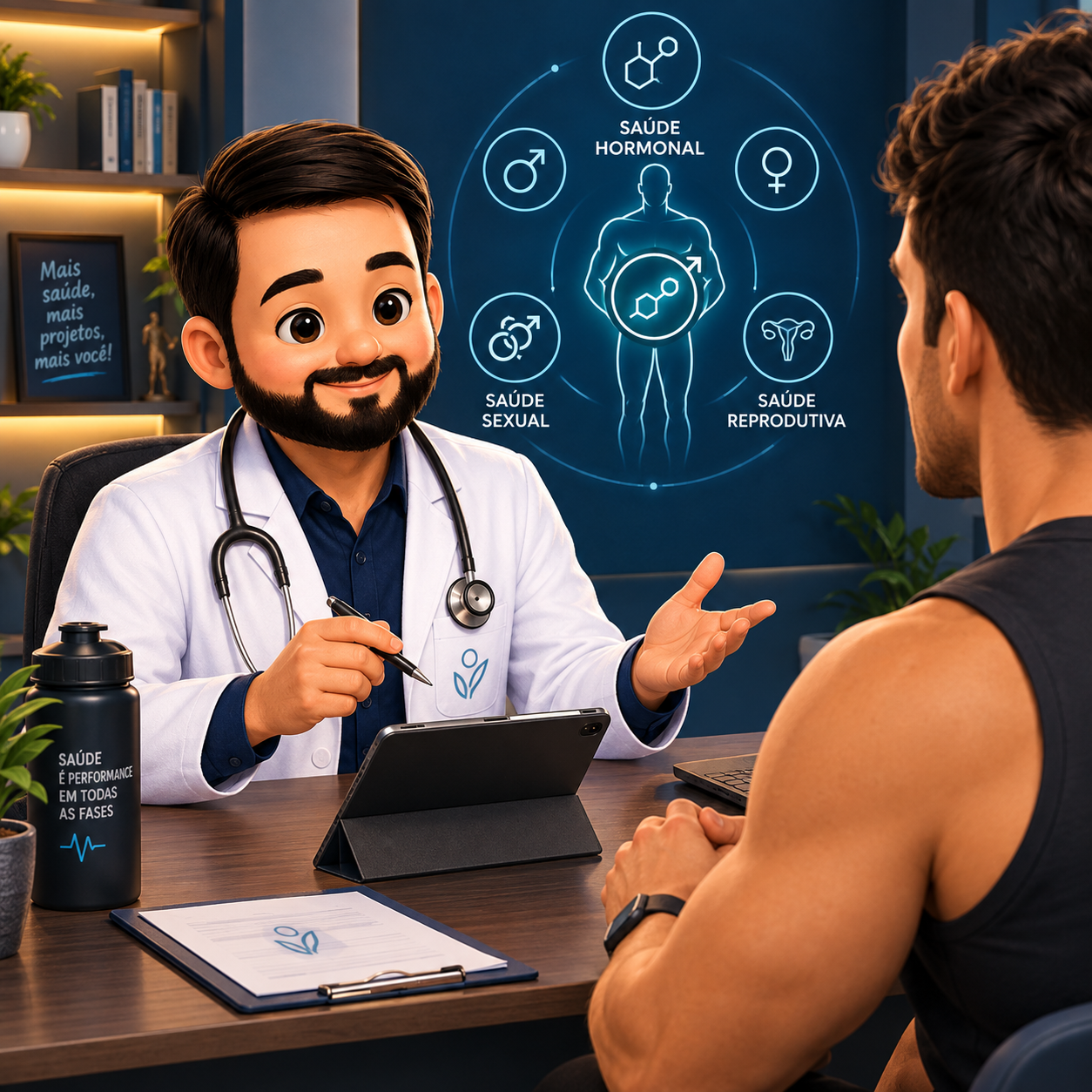 Dr. Tiago Padilha atendendo pacientes na área de Saúde Hormonal.